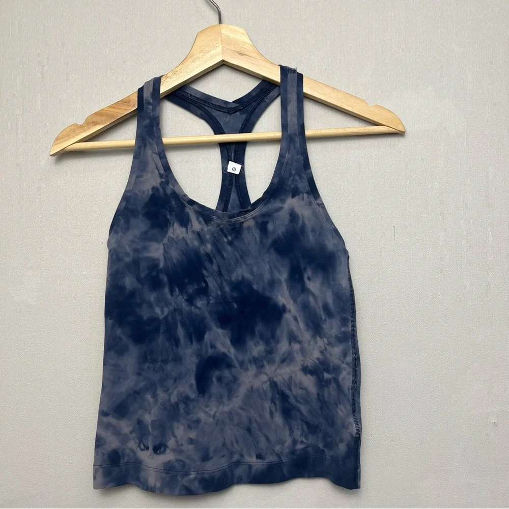Lululemon‎ Cool Racerback Short Tank Top Nulu Diamond Dye Lunar Rock True Navy 4